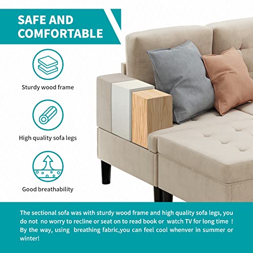 Balus Upholstered Tufted Sectional Sofa, Oversized Sectional Sleeper Sofa Couch With Chaise Movable Ottoma Microsuede Fabric Sofa Set 4 Seat L-Shape Couches For Living Room, Apartment (Beige) #TOP3