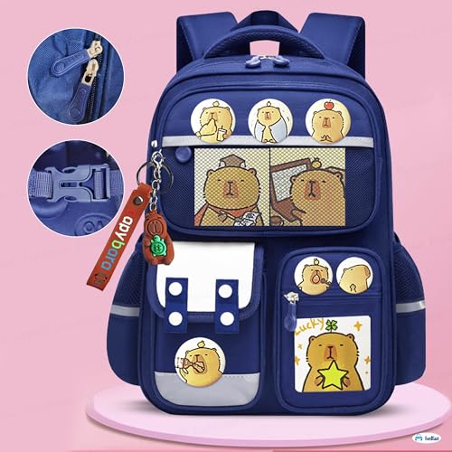 Image of FunBlast Capybara Backpack for Kids - Cute Cartoon School Bag with Multiple Pockets & Keychain, Spacious 20L Bagpack for School, Travel & Picnic - 40 x 30 x 17 cm
