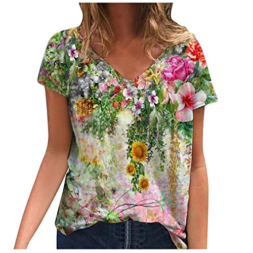 Camisetas Manga Corta Mujer Baratas Casual T-Shirt Estampado Floral Verano Originales tee Shirts...