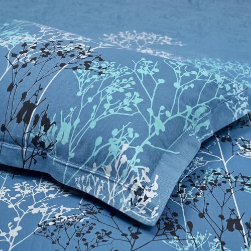 Image of Mafatlal 186 TC Cotton Bedsheet for King Size Bed | 108 x 108 Inches | Cooling Breathable Summer Bedding | Soft Durable Fabric with 2 Pillow Covers| Autumn Delight | Moonlit Blue