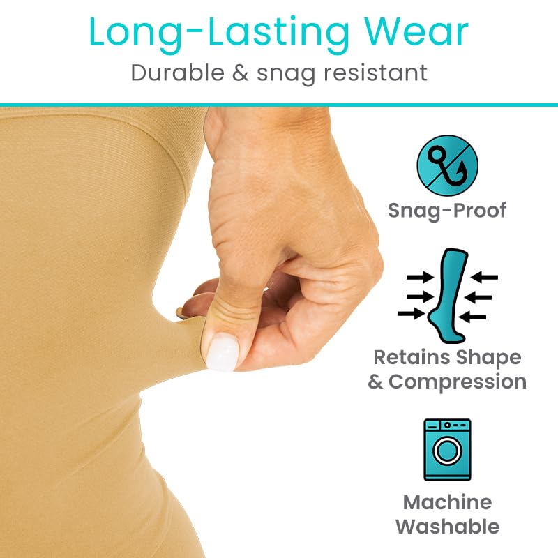 Image of Vive 15-20 mmHg Open Toe Thigh High Compression Socks for Men & Women - Thigh High Compression Stockings & Support Hose for Varicose Veins, Circulation & Pregnancy Support - Over the Knee Leg Sleeve