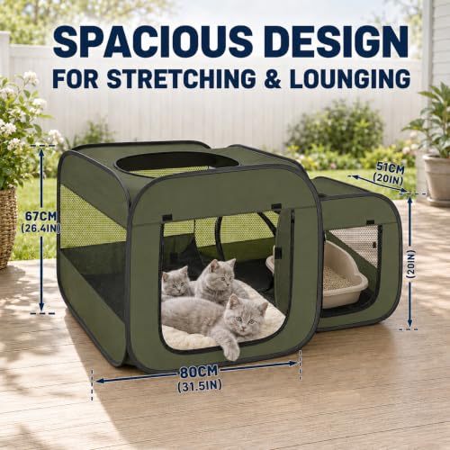 Image of Tailtastic 2-Room Cat Playpen, Portable Indoor /Outdoor Enclosure, Green
