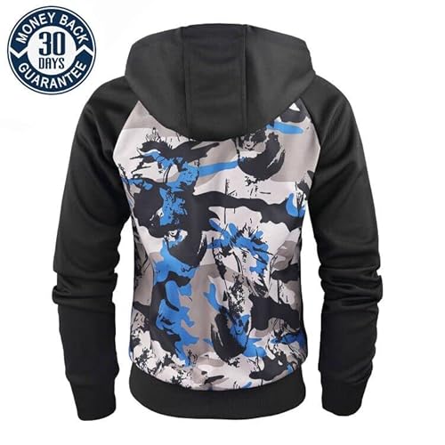 Afilok Men's Zip Up Hoodie Fleece Lightweight Sweatshirt Camo Color Block Fashion Long Sleeve Hooded With Kanga Pocket (2201# Camouflage/Blue, Xl) #TOP1
