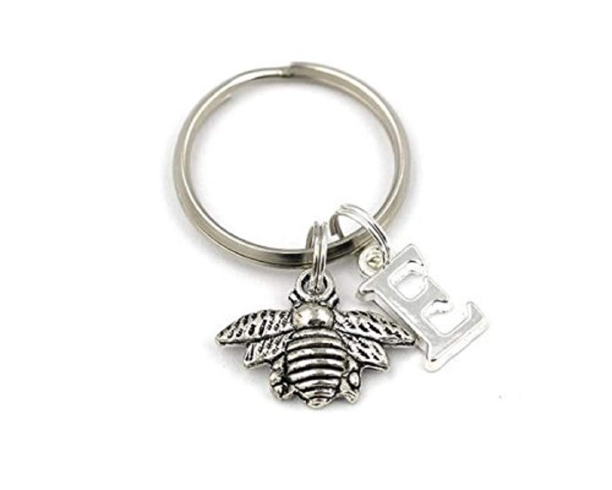 SILVER KNIGHTSmall Bee Key Ring, Personalized Keychain, Animal, Initial Keyring, Queen, Insect,Bumble Manchester Gift Bag
