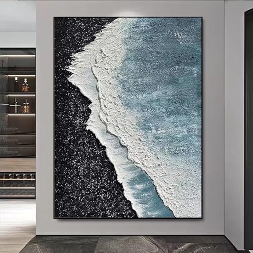 Tableau vague de plage peint à la main 80x110cm déco salon - 3