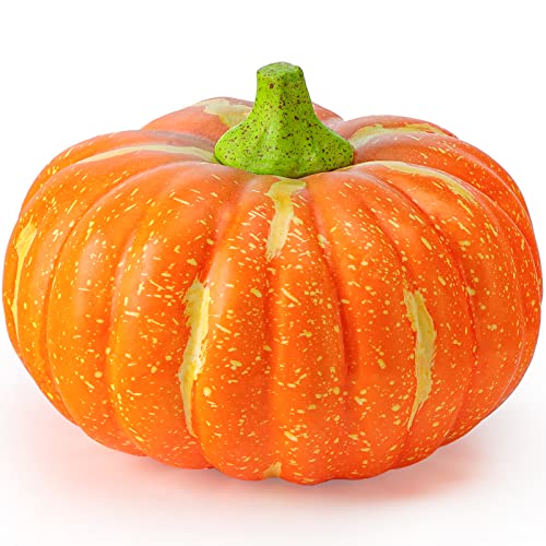 DomeStar Artificial Pumpkin, 8.5 Inches Large Pumpkin Faux Pumpkin Foam Pumpkin Harvest Pumpkin Farmhouse Pumpkin for Halloween Thanksgiving Decorations