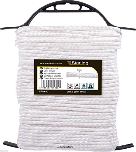 Sterling NRW630 Cuerda de nailon trenzado blanco ley, 6 mm x 30 m