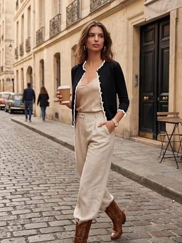 Spring Summer 2026 Women's Scalloped Knit Cardigan Sweaters  Sleeve Crop Crewneck Button Down Shrug - image 5