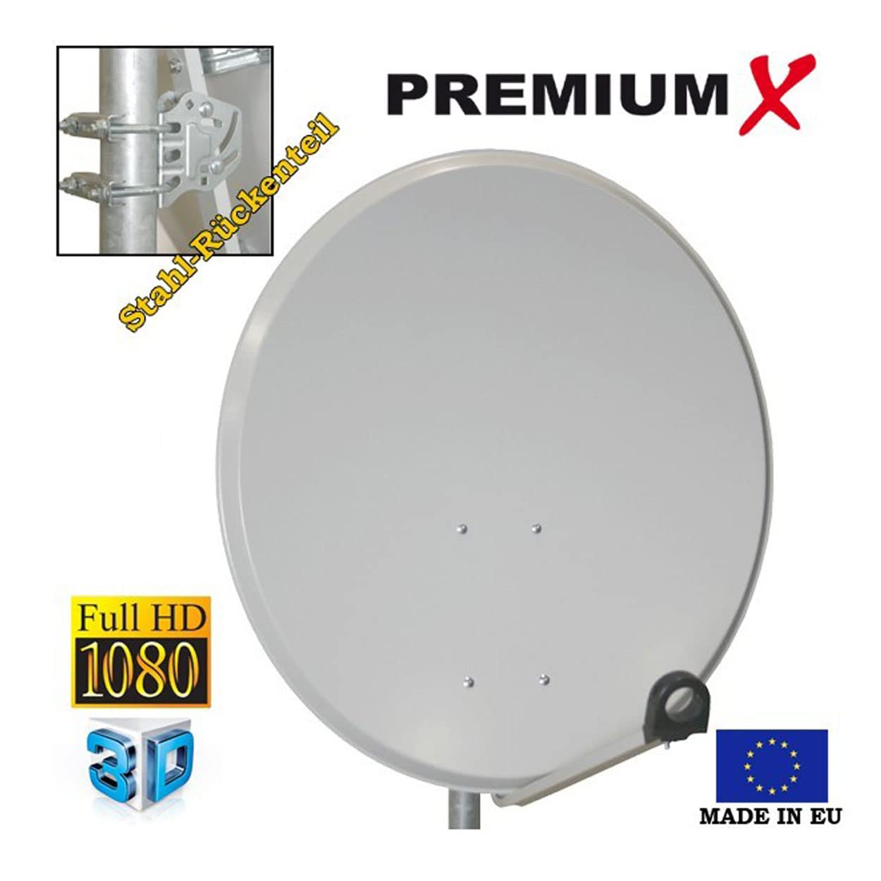 PremiumX Satelliten-Komplettanlage 4 Teilnehmer 60cm Antenne Hellgrau Quad LNB 50m Kabel 4X HD TV SAT-Receiver HDMI-Kabel