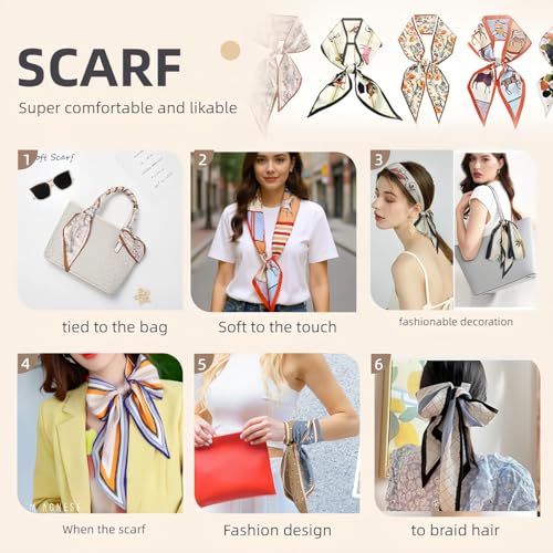 Image of Head Hair Scarf for Women,Silky Long Headscarf Purse Bag Scarfs for Handbag Fashion Satin Neck Scarves Accessories