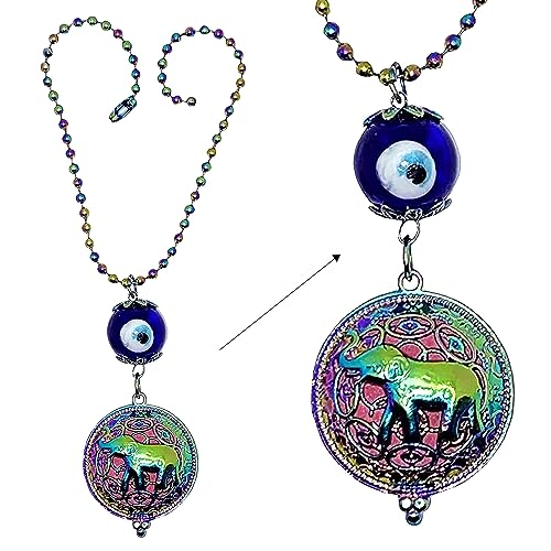 LUCKBOOSTIUM Elephant Evil Eye Diffuser - Aromatherapy Diffuser with Scent Pad - Car & Home Freshener, Lucky Charm for Health, Protection & Positive Energy - Artisan Pendant for Wellness & Unique Gift