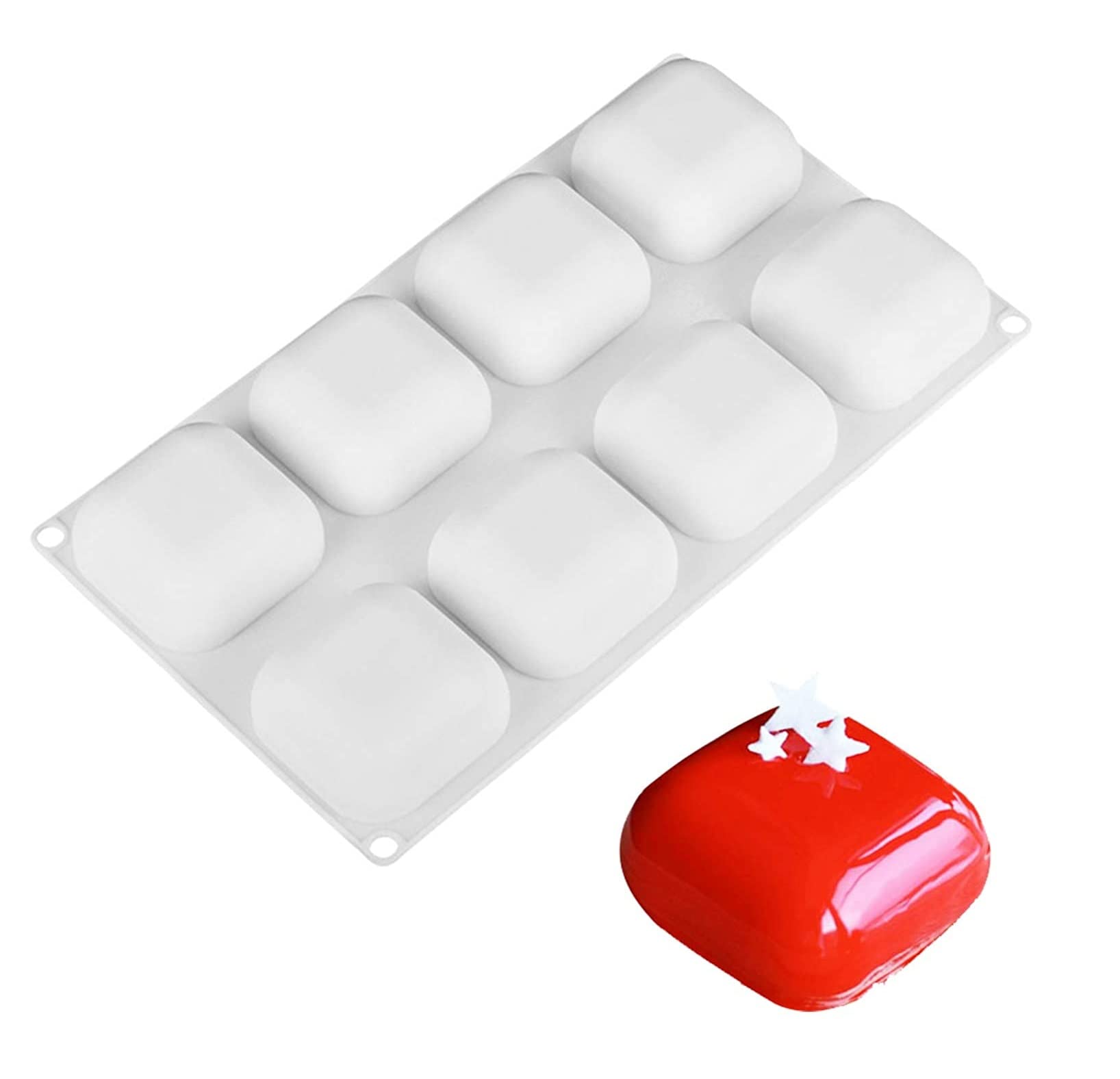 FirstTry Mousse Cake Mold I 3D Fondant Silicone Baking Candy Mould I for Handmade DIY Soap Cakes French Dessert, Pastry, Chocolate, Cupcake, Ice Cream, Decoration Tools - 8 Cavity (Square Pillow)