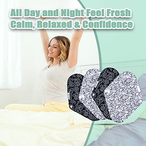 Image of Wegreeco Reusable Menstrual Pads - Soft Cloth Sanitary Pads | Panty Liners - 6 Pack with 1 Cloth Wet Bag (Black, Grey Lace, Large)