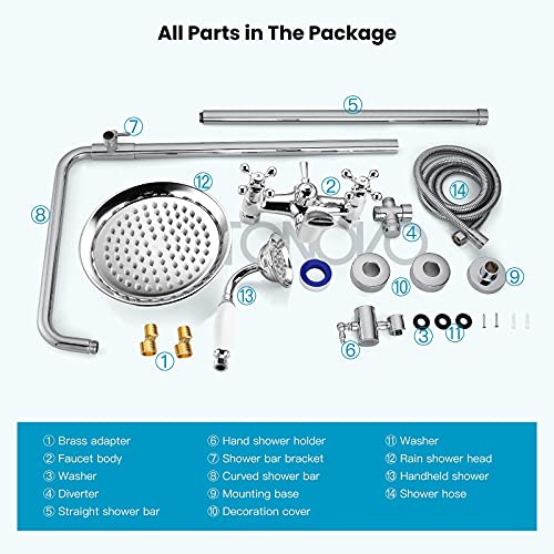 Bathroom Shower Fixture Polish Chrome 8 Inch Rainfall Shower Head Set With Tub Spout Shower Faucet And Handheld Spray Wall Mount Double Cross Handle … #TOP6