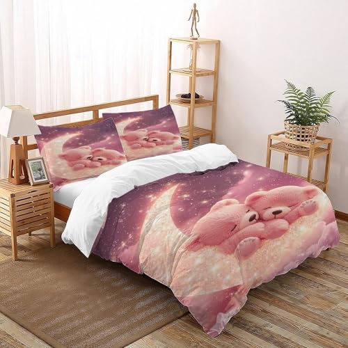 Couvre-lit microfibre ours lunaire parure de couette 3 pièces King