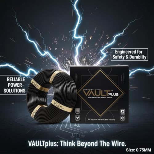 Image of VAULTPlus Black 0.75 Sq Mm Electrical Wire | 90 Meter Roll | Flexible Single Core CCA Copper Cable for Home & Industrial Wiring