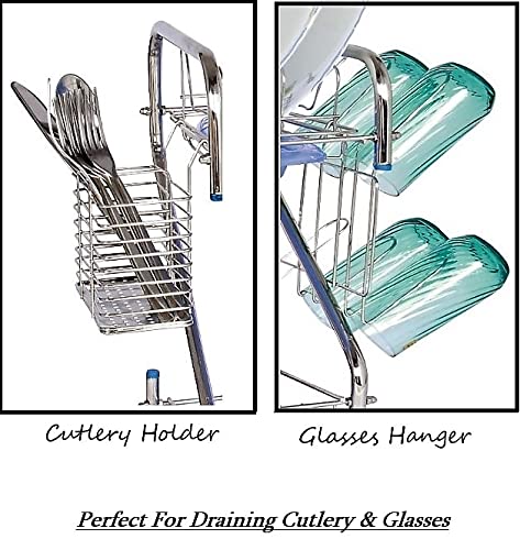 Image of AMOL Premium Stainless Steel Dish Rack | Utensils Holder | Vessels Stand | Kitchen Organizer | Drainboard Stand | Glass Hanger | Cutlery Holder | Plate Drainer | Kitchen Rack | Utensils Rack