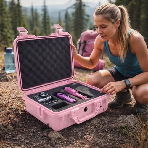 Image of Relaxweex 1 Pcs Waterproof Hard Case with DIY Customizable Foam Insert Portable Protective Case with Knife for Camera Drones Equipments Tools Test Instruments(Pink,8.5 x 6.5 x 3.7 Inch)