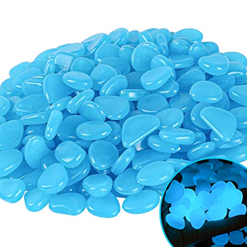 Weldomcor 200 pièces Pierre Lumineuse Bleue, Galet Lumineux Cailloux Artificiels Pierres Décoratives de Jardin pour allées déco extérieur Chemin d'aquarium pelouse Jardin Cover