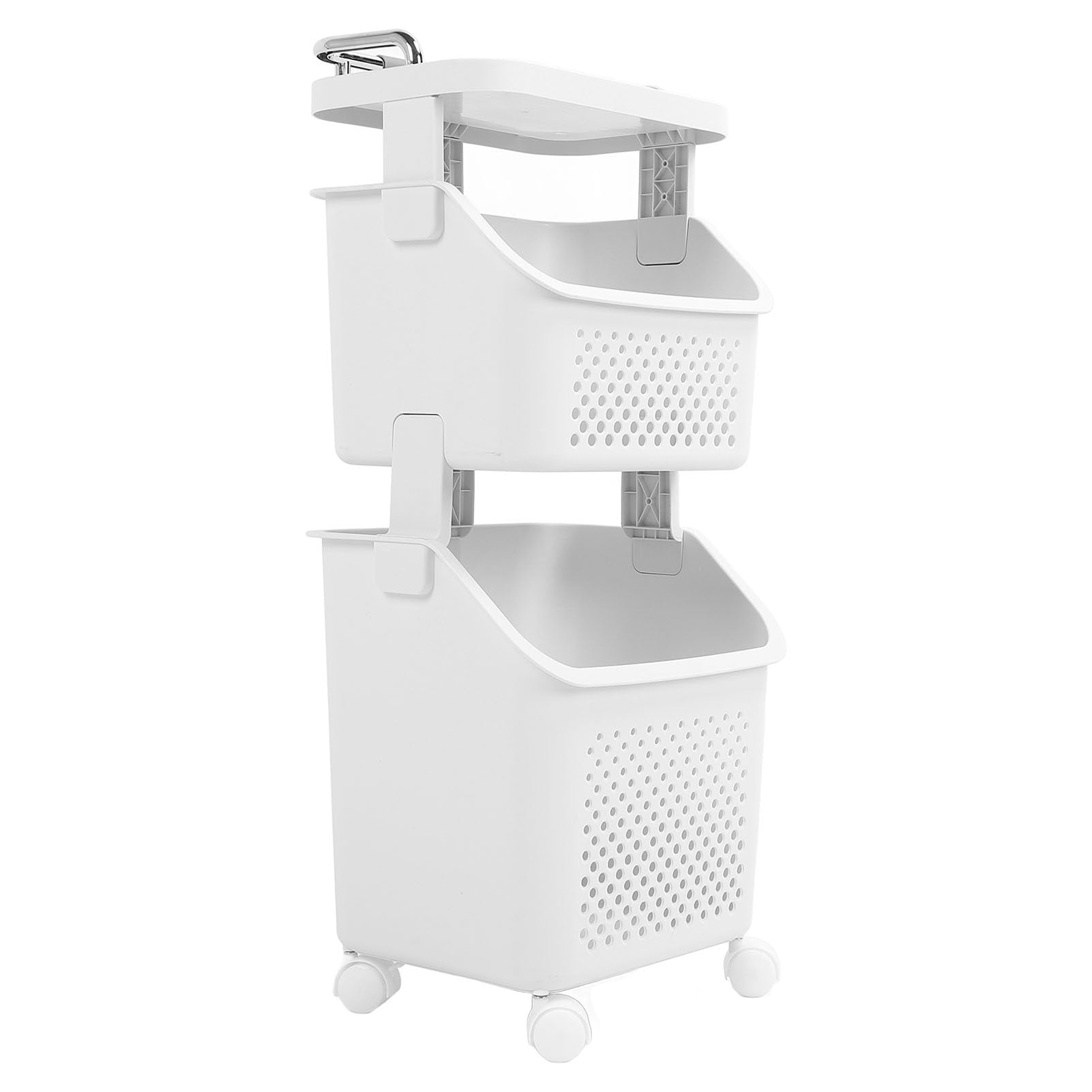 Rollender Wäschekorb, stabiler stapelbarer Wäschekorb, Organizer mit Rollen für Zuhause, Küche, Badezimmer, PP-ABS-Material, 34 cm Länge, 29 cm Breite (2 Schichten)