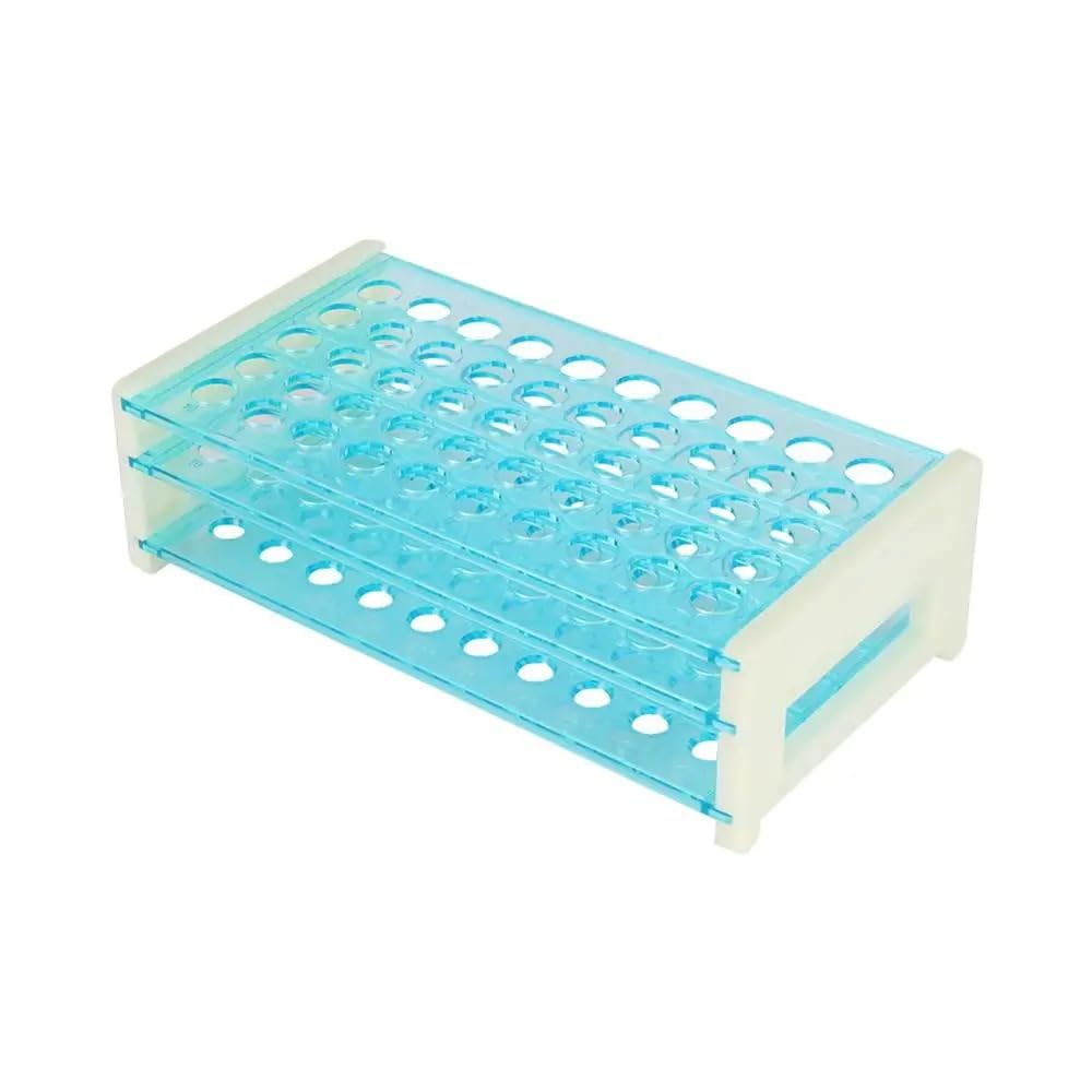 DUBTEDHOU Acrylic Test Tube Rack, 50 Holes 13mm Blue White Centrifugal Test Tube Holder For School And Lab