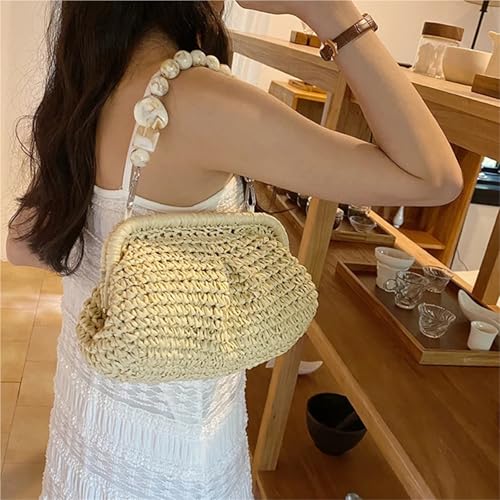 Straw Bag Straw Top Handle Bags for Women Handbags Summer Rattan Woven Casual Shoulder Bags Female Clutch Purses(Beige)2
