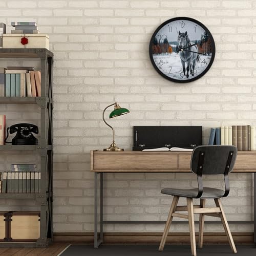 Horloge murale pour salon et chambre décor d'hiver avec cheval