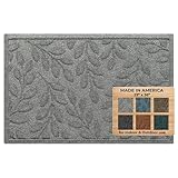 Bungalow Flooring Waterhog Door Mat, 2' x 3', Made in USA, Durable and Decorative Floor Covering, Skid Resistant, Indoor/Outdoor, Water-Trapping, Brittney Leaf Design, Medium Grey.
