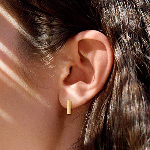 Carleen 14K Real Solid Yellow Gold Dainty Small Tiny Statement Bar Earrings Delicate Dainty Everyday Fine Jewelry Stud Earrings For Women Girls #TOP2