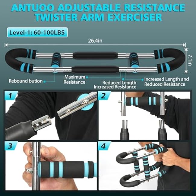 Twister Arm Trainer, 60-100lb Adjustable Chest Workout Bar, Power Twister Arm Trainer for Men, Chest Workout Equipment, Forearm Strengthener Arm Trainer