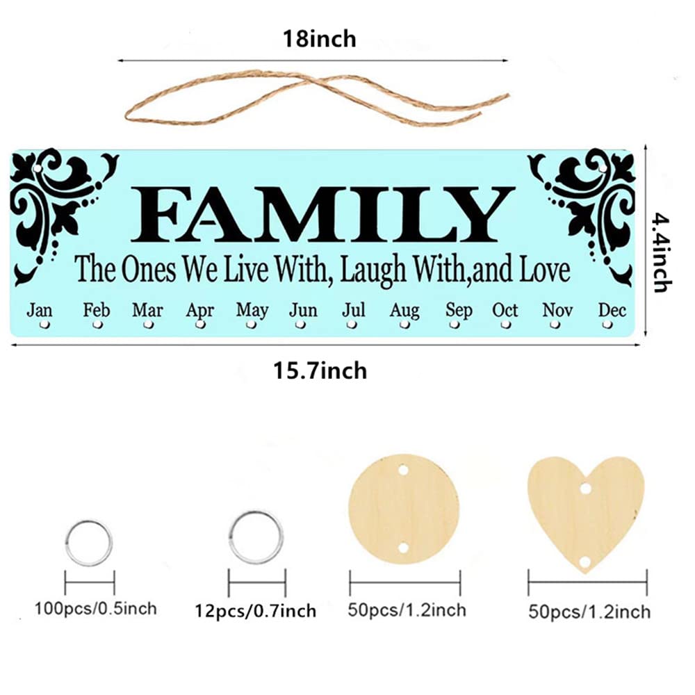 Family Birthday Board - DIY Wooden Calendar Sign Reminder Calendar Board - Home Decorative - for Birthday, Mothers Day, Christmas, Thanksgiving