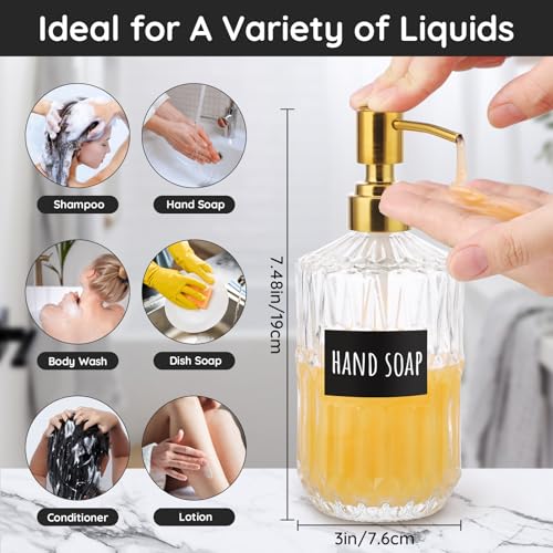 Image of Segbeauty 15.2oz Glass Hand Soap Dispenser Bathroom, 2pcs Clear Glass Pump Dispensers for Countertop, 450ml Gel Lotion Liquid Bottles with Stainless Steel Pump, Body Wash Shampoo Conditioner Container
