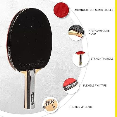 Killerspin KIDO 7P RTG Premium Table Tennis Racket Professional, ITTF-Approved, Wooden Hard Paddle, Dual-Colored in Red/Black