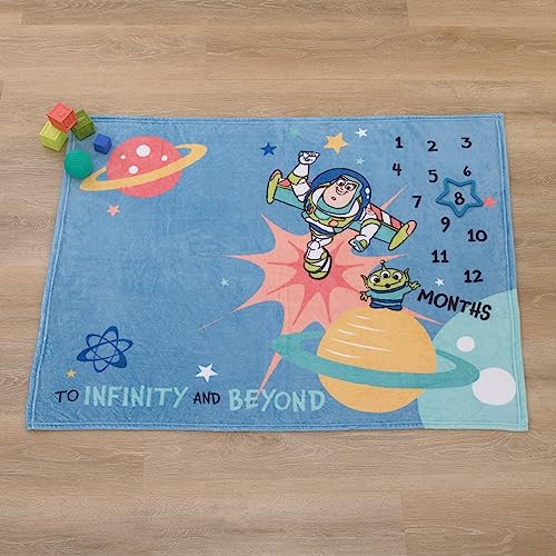 Image of Disney Toy Story Blue, Orange, and Yellow to Infinity and Beyond Super Soft Photo Op Milestone Baby Blanket