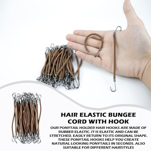 ZJIVQO 40 PCS Hair Tie Hooks - Ponytail Hooks, Bungee Cords, Elastic Headbands & Rubber Bands for Girls & Women - Brown - Image 4