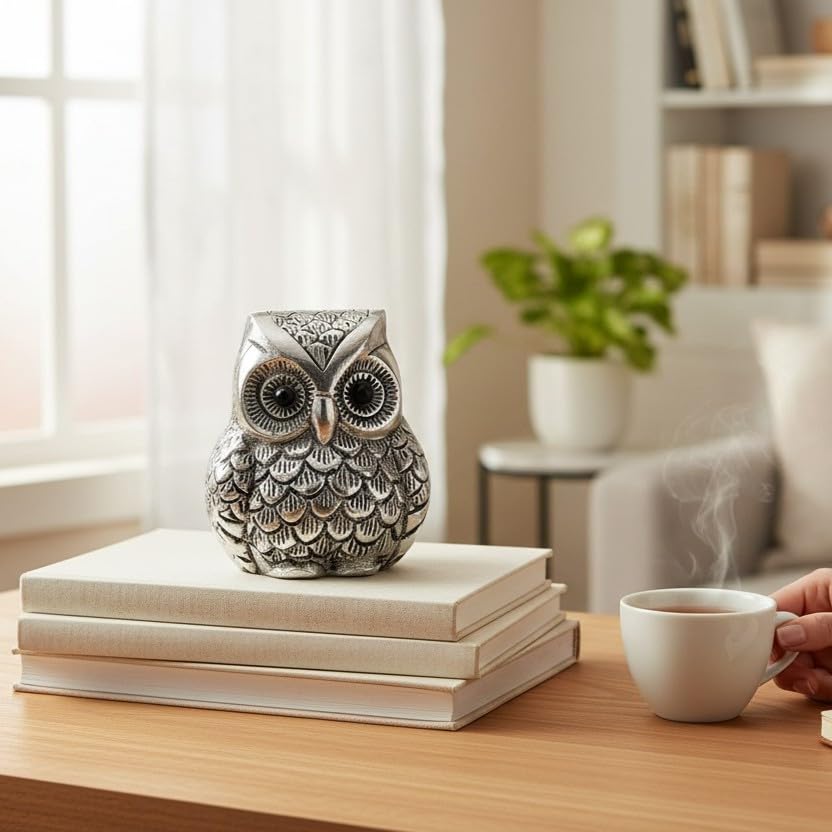KridayKraft Vintage Metal Owl Showpiece and Paper Weight Metal Handicraft Idol for Home Decor and Office.