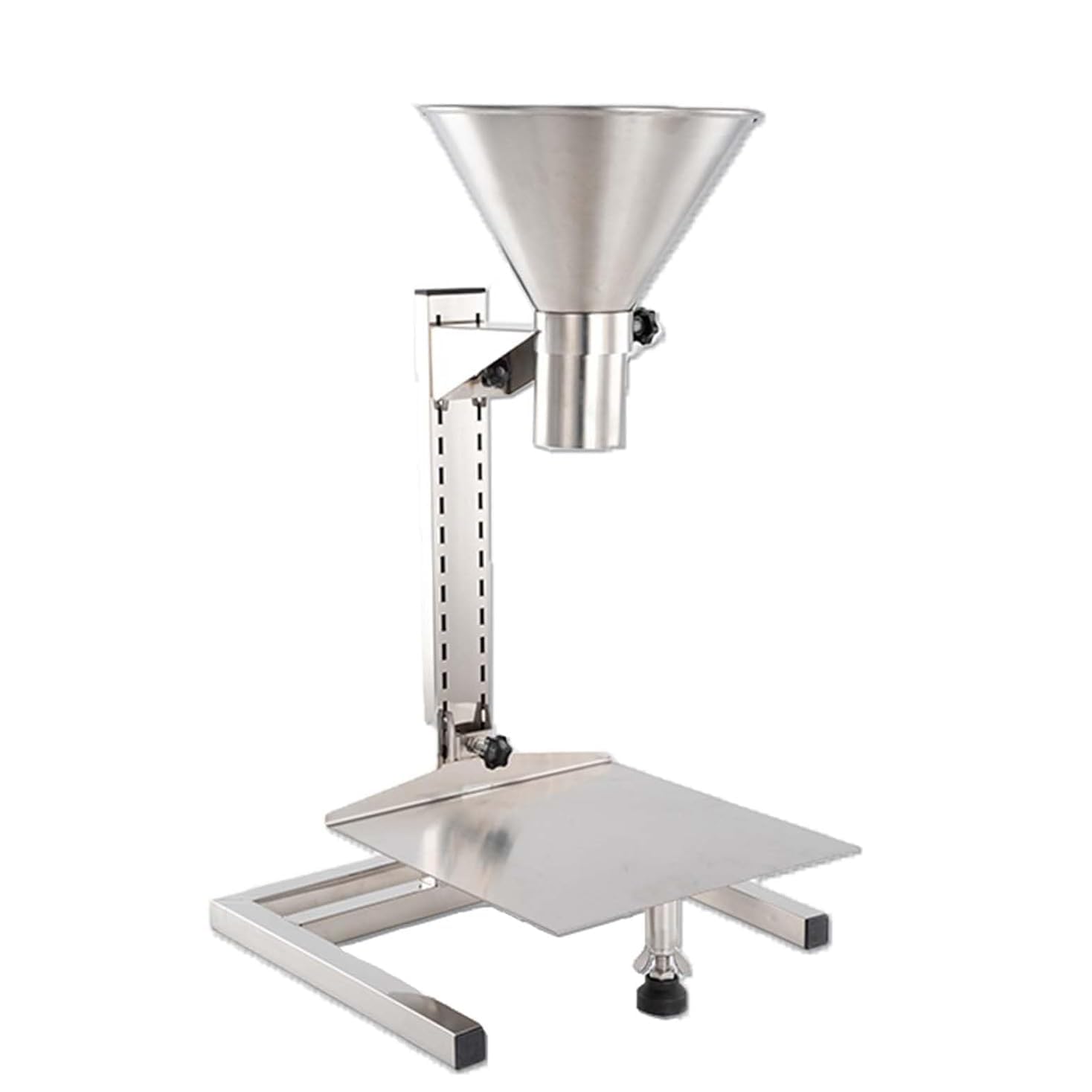Fertigfuttertrichter mit Halterung und Tablett, höhenverstellbar für Pulver, Flüssigkeit, Granulatverpackungen, 304 Edelstahl, 50 kg Kapazität, mehrere Exportdurchmesser (2–18 cm)