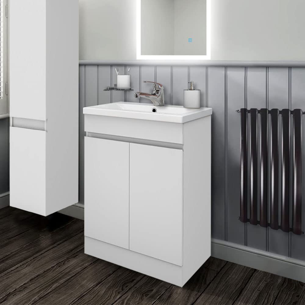 Biubiubath 500mm Vanity Unit with Basin Floor Standing Matt White Storage Cabinets 2 Doors
