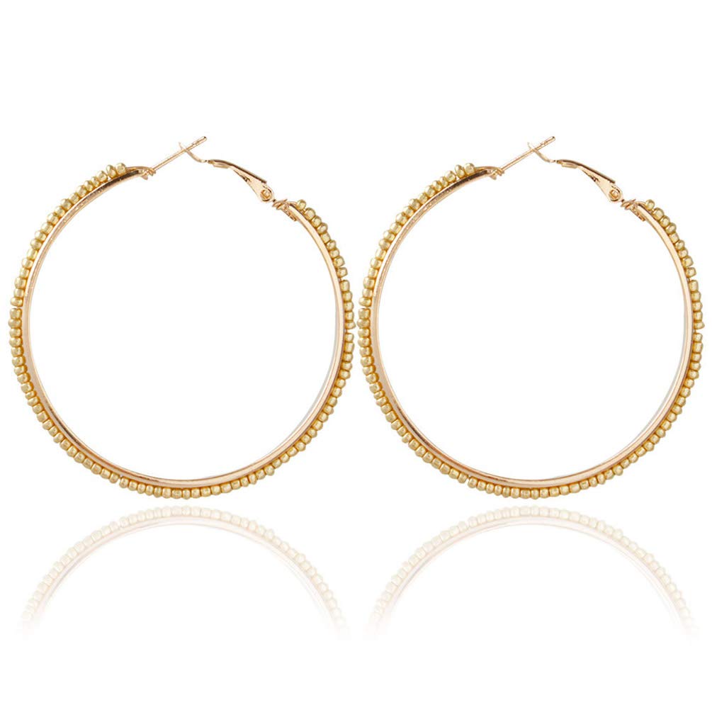 Bohemian Seed Beaded Hoop Earrings for Women Colorful Beads Big Circle Round Dangle