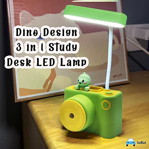 Image of FunBlast Rechargeable Desk Table Lamp- 3 in 1 Study Desk LED Lamp with Eraser, Sharpener and Pen Holder, Electric Table Lamp, Adjustable Study Desk Lamp for Study Room, Home /Office (Dino)