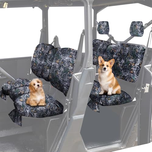 StarknightMT UTV Defender Seat Covers 1680D Waterproof Seat Cover Compatible with 2017-2025 Can Am Defender MAX w/Storage Pockets Split Bench Seat Cover Defender Accessories (Camouflage)