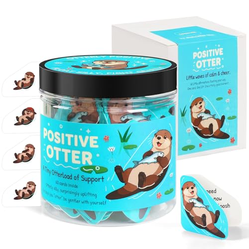 JULEASEL Positive Otter Cards Jar 60 Cute Positive Affirmations Cards Emotional Support Gift for Women Teens Friends Daily Motivation & Self Care Back to School Birthday Inspirational Gift