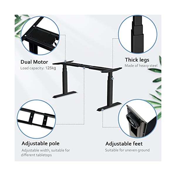 HAIAOJIA Height Adjustable Standing Desk Frame Dual Motor Sit Stand Desk 3 Stage Electric Stand Up Desk with Smart Pannel Lifting Base for Home/Office - Frame Only - Image 5