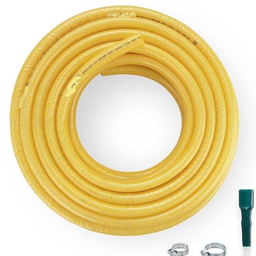 Image of AHYRA 0.75 Inch Yellow Heavy Duty Braided Water Hose Pipe Connector & 2 Pcs Clamps | Lightweight, Durable & Flexible| Hose Pipe For Watering Garden,Cleaning,Outdoor-Indoor Use (30 Meter (98.4 Feet)