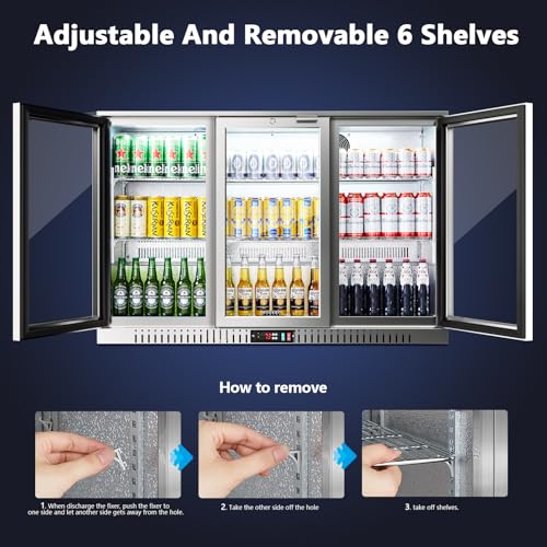 BODEGA BODEGACOOLER Back Bar Cooler With 3 Glass Doors,11.4 Cu.Ft Stainless Steel Commercial Back Bar Fridge with LED Lighting,Counter Height Bar Beverage Cooler for Beer,Soda Drinks,Wine on Fridge.com
