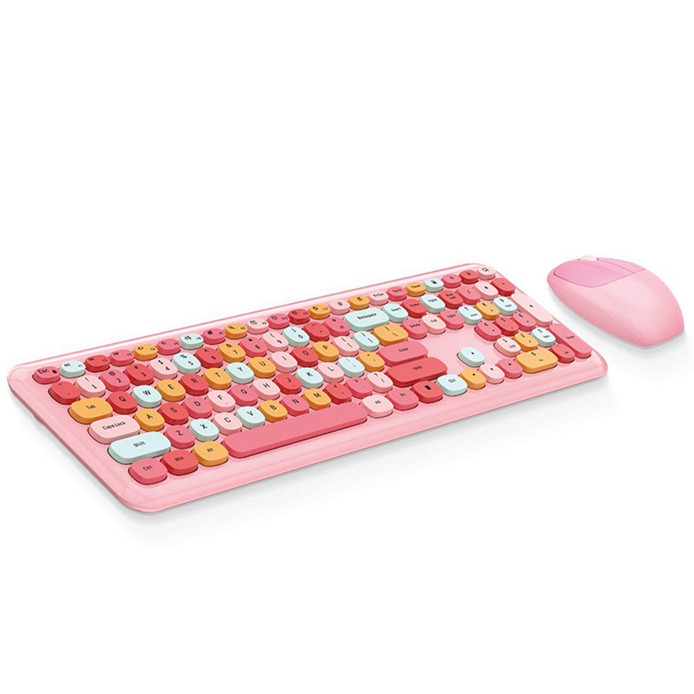 MOFII666 Keyboard Mouse Combo Wireless 2.4G Mixed Color 110 Key Keyboard Mouse Set with Round Punk Keycaps for Girl Pink