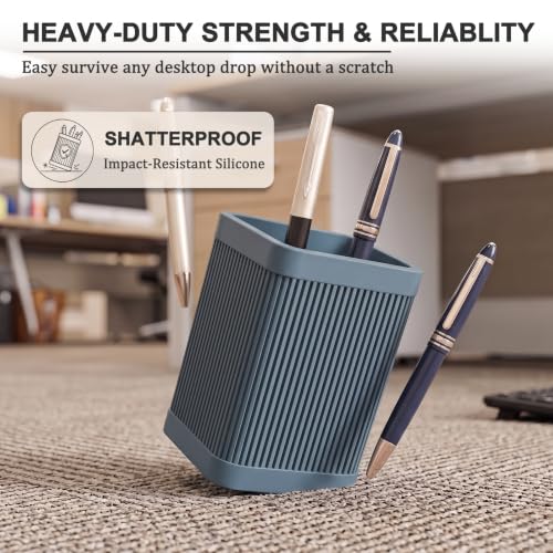 Image of HighHerz Aesthetic Pen Holder For Desk, Modern Silicone Pencil Holder, Stylish Office Desk Decor, Made of 5 mm Thickened Premium Silicone, Office Desk Organizer And Accessories (Dark Blue)