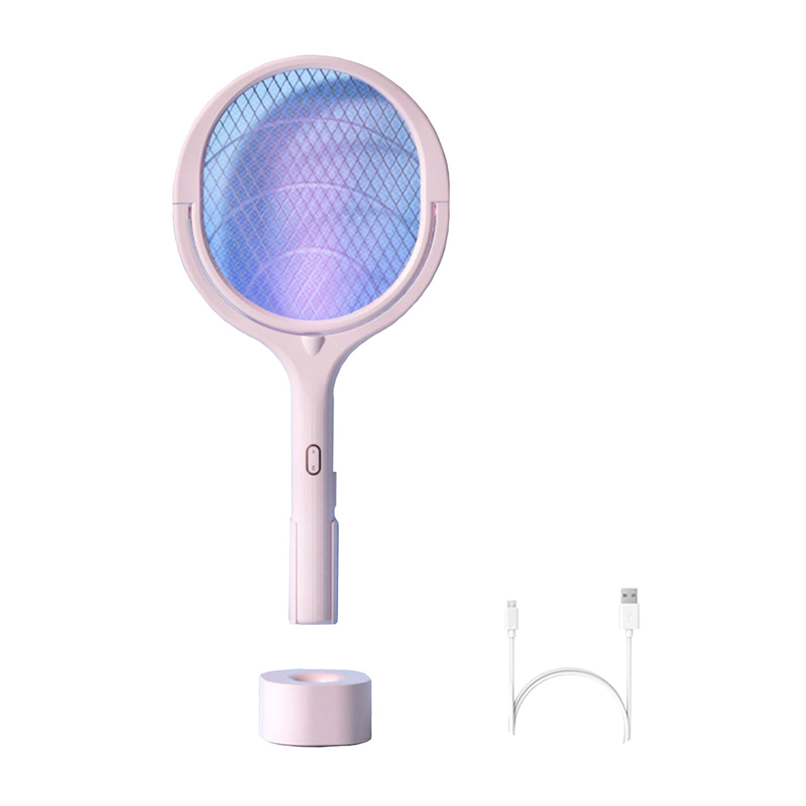 Scacciazanzare Elettrico, Lampada antizanzare ad Angolo Regolabile 3000V con Ricarica USB, Cattura Mosche con Base, Racchetta per zanzare Insetti a Luce Ultravioletta (Rosa)