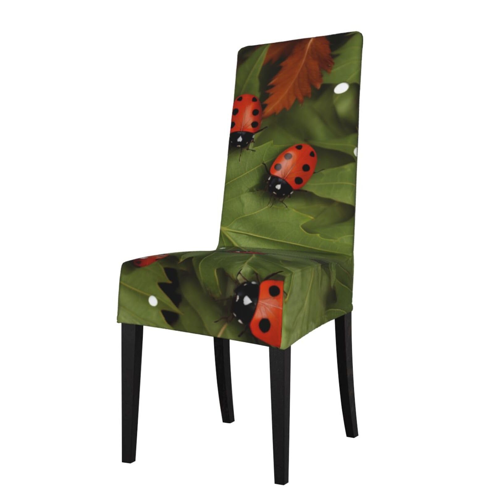 WPKJU Leaves and Ladybugs Print Dining Chair Covers Removable Chair Seat Covers Decorative for Kitchen & Bar Stools