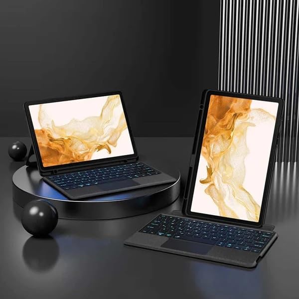 Image of Keyboard Case Compatible for Samsung Galaxy Tab S7+ / S7 FE / S8+12.4inch with Touchpad, Smart 7 Colors Backlits, Magnetic Detachable BT Keyboard Case (Detachable Trackpad, S7 FE 12.4 inch)